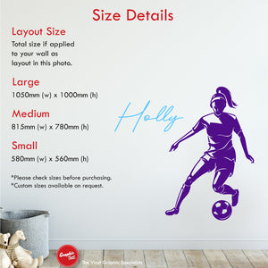 
            
                Load image into Gallery viewer, Girls football personalised wall decal size details
            
        