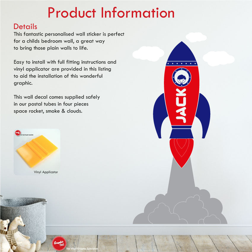 Space rocket personalised nursery wall sticker product information