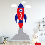 Space rocket personalised nursery wall sticker red