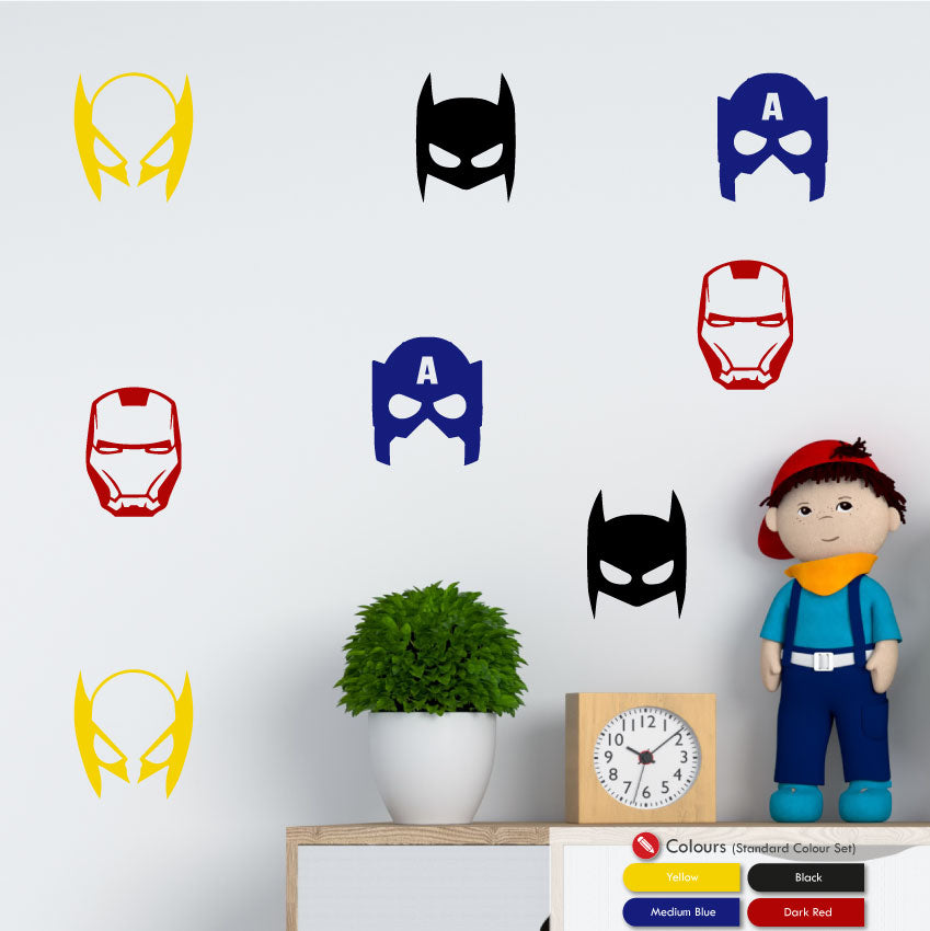 Superhero Masks Wall Decal Sticker Set