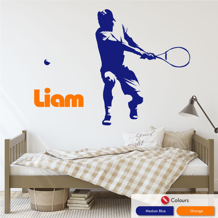 
            
                Load image into Gallery viewer, Boys Tennis Personalised Wall Decal Medium Blue &amp;amp; Orange
            
        