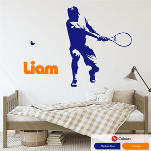 
            
                Load image into Gallery viewer, Boys Tennis Personalised Wall Decal Medium Blue &amp;amp; Orange
            
        