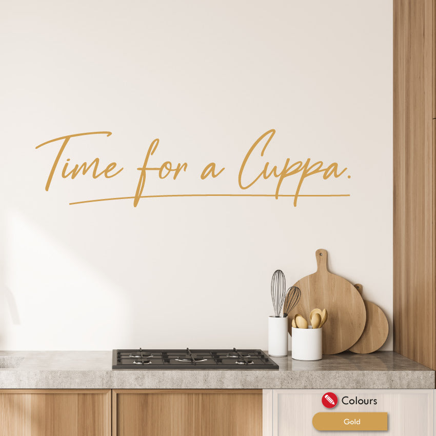 Time for a cuppa kitchen wall art quote gold