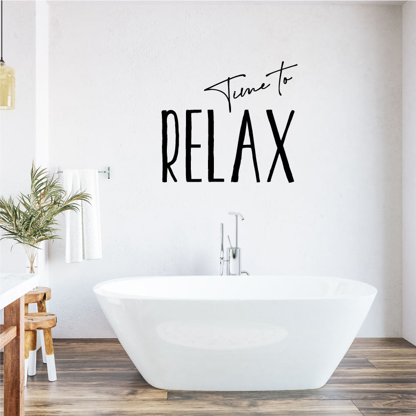 Time to relax bathroom quote wall sticker black