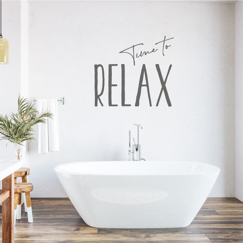 Time to relax bathroom quote wall sticker dark grey