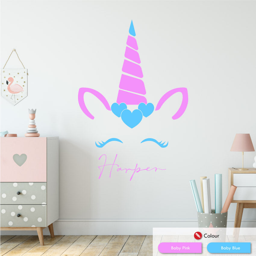 
            
                Load image into Gallery viewer, unicorn personalised wall sticker baby pink baby blue
            
        