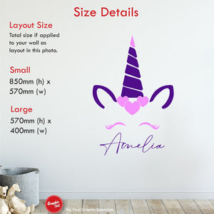 
            
                Load image into Gallery viewer, unicorn personalised wall sticker size details
            
        
