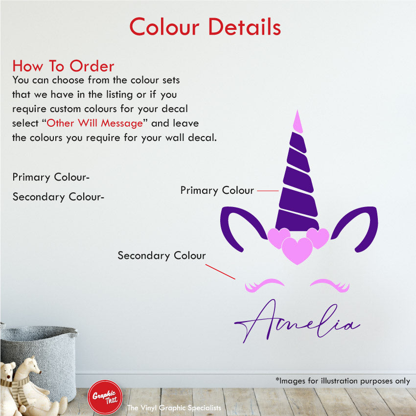 
            
                Load image into Gallery viewer, unicorn personalised wall sticker colour details
            
        
